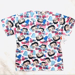 Betty Boop Women’s Scrub Hearts Blue Pink Sz L